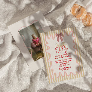 50th Hand Painted Bow Hello Fifty Photo Birthday Invitation