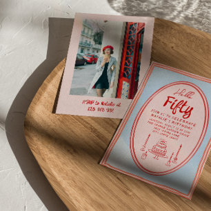 50th Hand Painted Photo Quirky Frame Pink Birthday Invitation