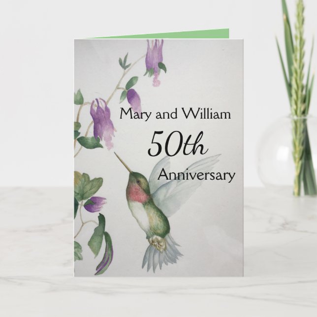 50th Happy Anniversary Elegant Hummingbird Card (Front)