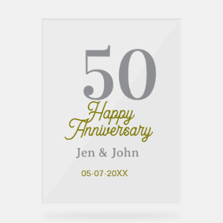50th happy anniversary name date silver gold date acrylic sign