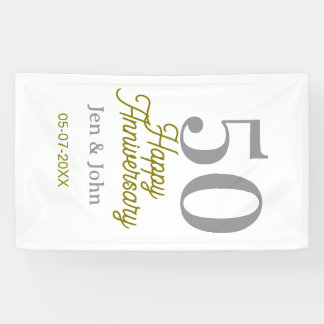 50th happy anniversary name date silver gold date banner