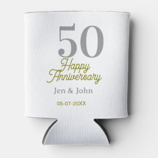 50th happy anniversary name date silver gold date can cooler