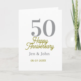50th happy anniversary name date silver gold date card