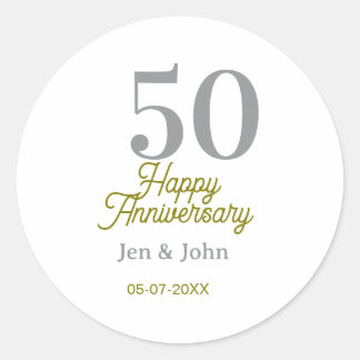 50th happy anniversary name date silver gold date classic round sticker