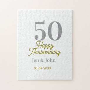 50th happy anniversary name date silver gold date  jigsaw puzzle