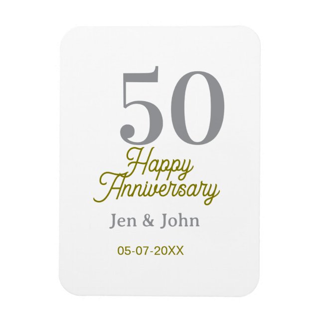 50th happy anniversary name date silver gold date  magnet (Vertical)