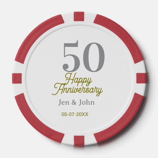 50th happy anniversary name date silver gold date  poker chips (Front)