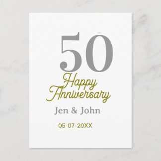50th happy anniversary name date silver gold date postcard