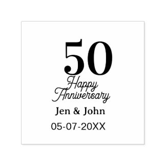 50th happy anniversary name date silver gold date self-inking stamp