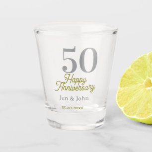 50th happy anniversary name date silver gold date  shot glass