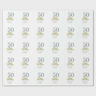 50th happy anniversary name date silver gold date wrapping paper