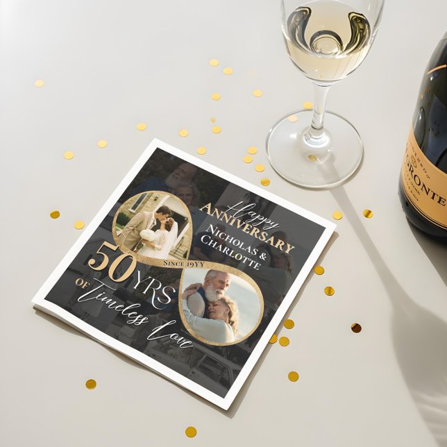 50th Happy Anniversary Then & Now Gold Infinity Napkin (50th Happy Anniversary Then & Now Gold Infinity Napkins)