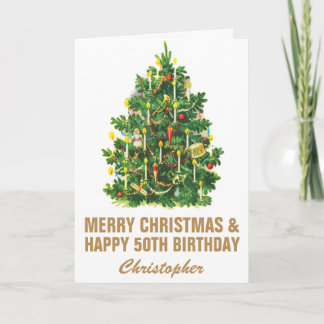 50th Happy Birthday and Merry Christmas Tree Card