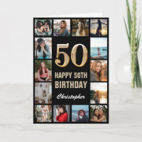 50th Happy Birthday Black and Gold Photo Collage