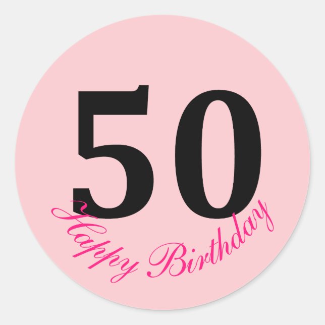 50th Happy Birthday Blush Pink Fifty  Custom Cute Classic Round Sticker (Front)