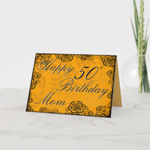 50th Happy Birthday Card - Orange Floral