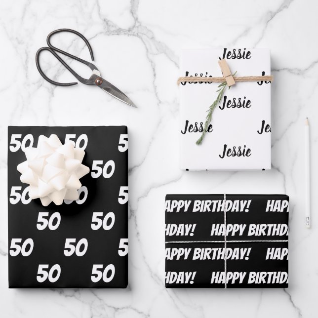 50th Happy Birthday Custom Name Wrapping Paper (Front)