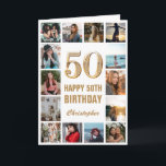 50th Happy Birthday Gold and White Photo Collage Card<br><div class="desc">50th Happy Birthday Gold and White Photo Collage Birthday Card. For further customisation,  please click the "Customise it" button and use our design tool to modify this template.</div>