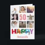 50th Happy Birthday Photo Collage Modern Pink Card<br><div class="desc">50th Happy Birthday Photo Collage Modern Pink Card with personalised name. For further customisation,  please click the "Customise it" button and use our design tool to modify this template.</div>