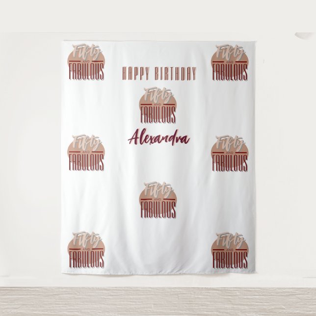 50th Happy Birthday Photobooth Backdrop Tapestry (Front)
