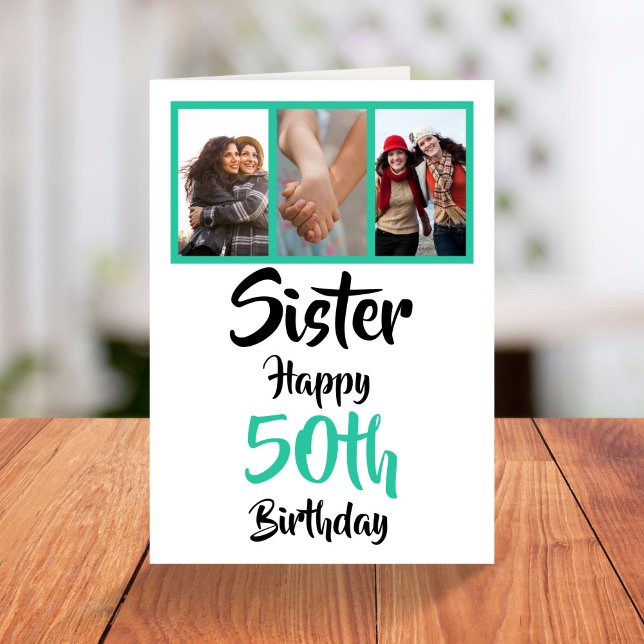 50th happy birthday sister photo collage Card (Creator Uploaded)