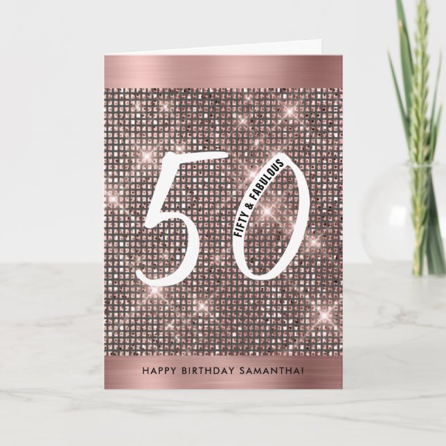 50th Happy Birthday Trendy Chic Card (Front)