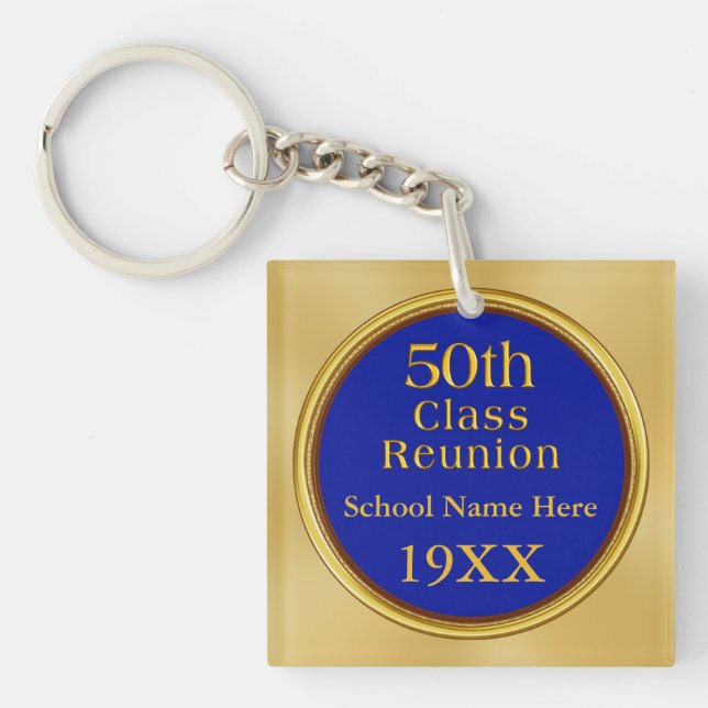 50th High School Class Reunion, Your Text, Colours Key Ring (Front)