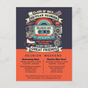 50th High School Reunion Retro Throwback Postcard