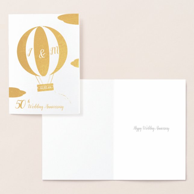 50th hot air balloon golden wedding anniversary foil card (Display)