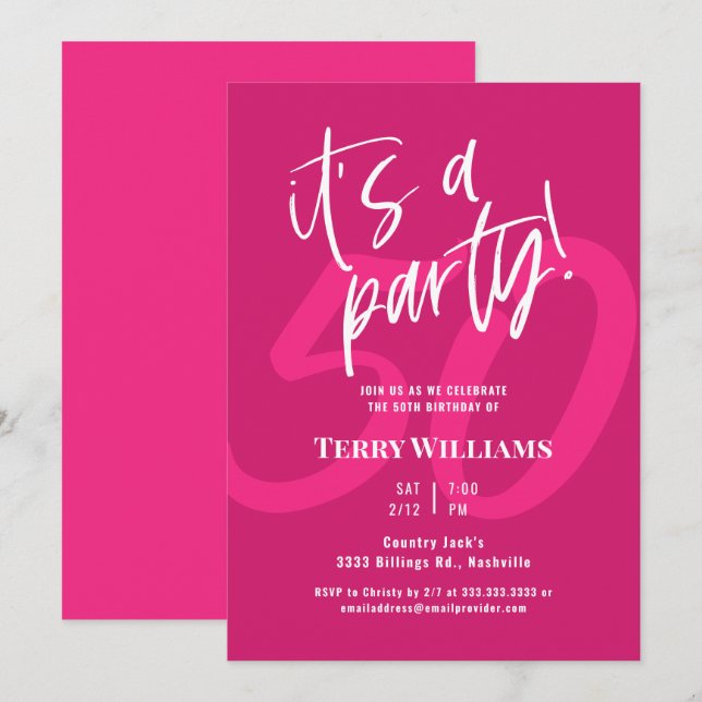 50th Hot Pink Birthday Party Invitation (Front/Back)