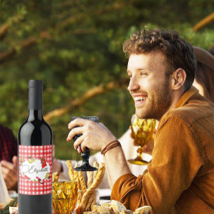 50th Italian Lemon Botanical Red White Pattern Wine Label