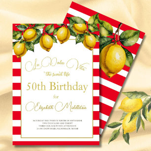 50th Italian Lemon Botanical Red White Stripe Invitation