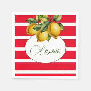 50th Italian Lemon Botanical Red White Stripe  Napkin