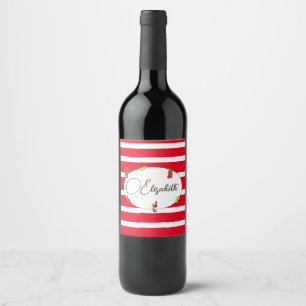 50th Italian Lemon Botanical Red White Stripe Wine Label