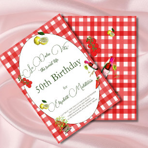 50th Italian Theme Lemon Red White Botanical  Invitation