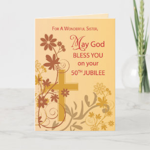 50th Jubilee Anniversary Nun Cross, Swirls, Flower Card
