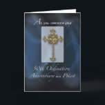 50th Jubilee Ordination Anniversary of Priest Card<br><div class="desc">Join in the celebration of a priest on his 50th Golden Jubilee Anniversary of Ordination by sending him this handsome and holy blue card centred on a gold 3D looking cross.</div>