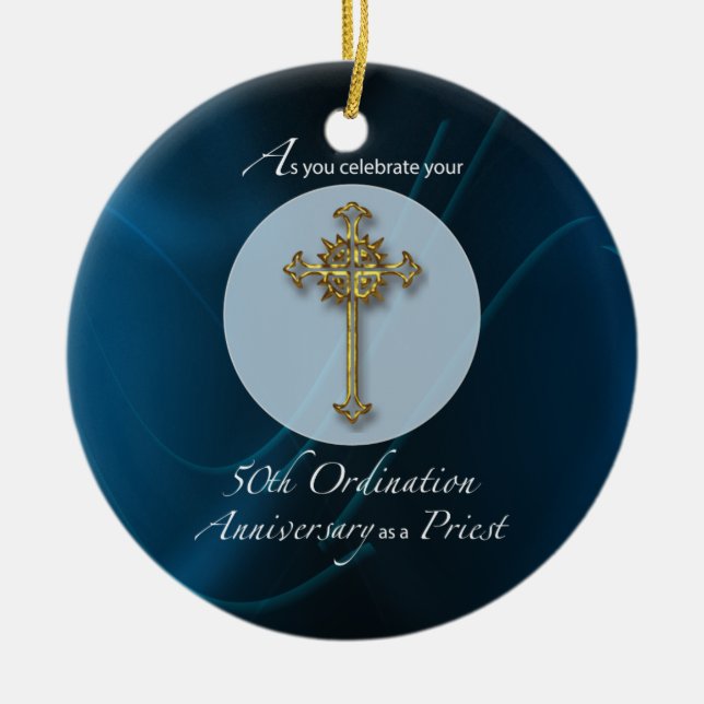 50th Jubilee Ordination Anniversary of Priest Ceramic Tree Decoration (Front)