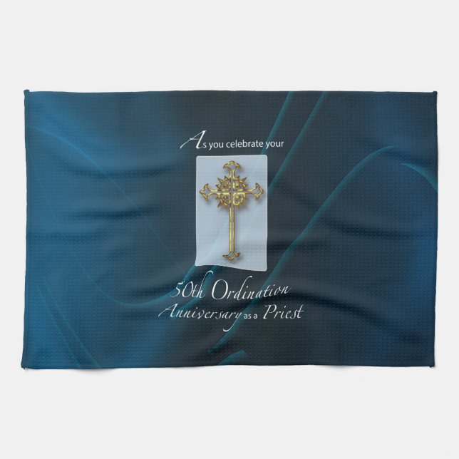 50th Jubilee Ordination Anniversary of Priest Tea Towel (Horizontal)