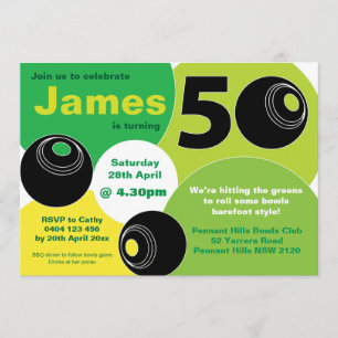 50th Lawn Bowls Barefoot Bowling Birthday Invitation