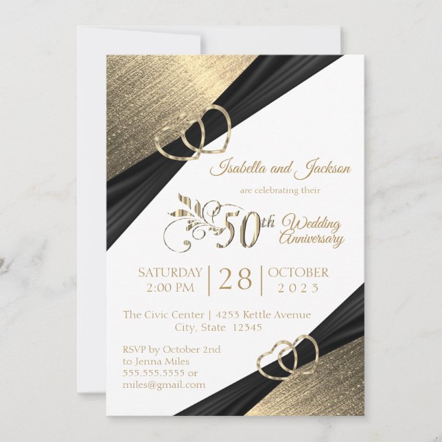 50th Light Golden Heart Anniversary Design Invitation (Front)