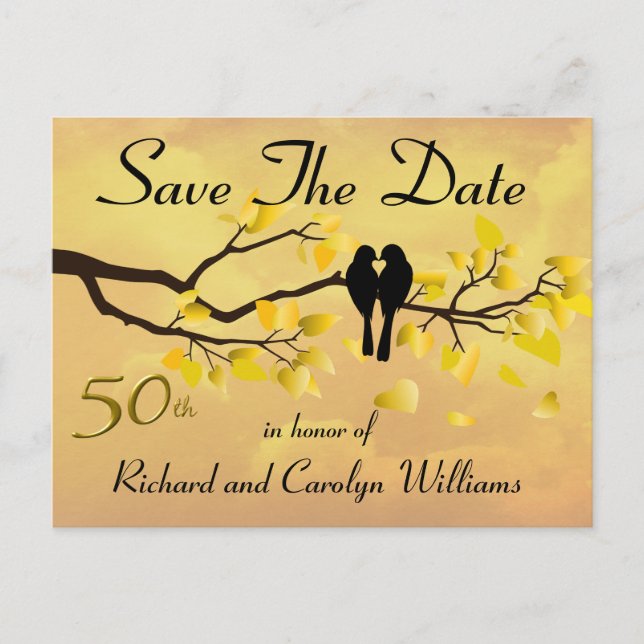 50th Lovebirds Anniversary Save The Date Announcement Postcard (Front)