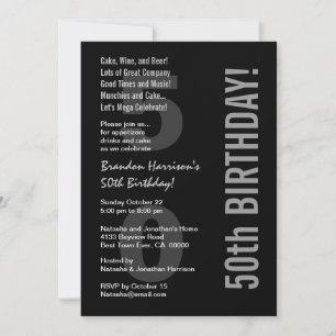 50th Modern Birthday Black White Silver V31 Invitation