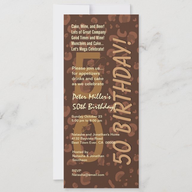 50th Modern Birthday Chocolate Coffee Camo Tall Invitation (Front)