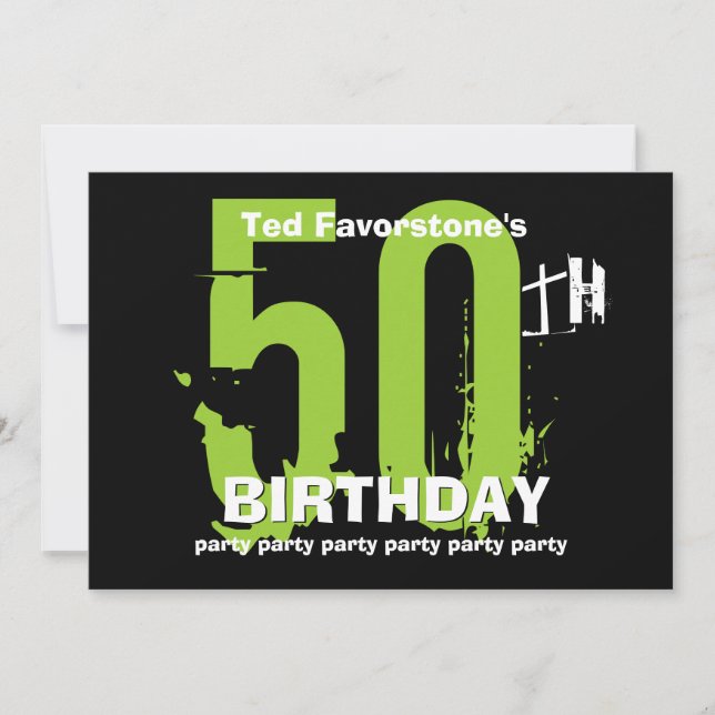 50th Modern Birthday Party Green and Black W1507 Invitation (Front)
