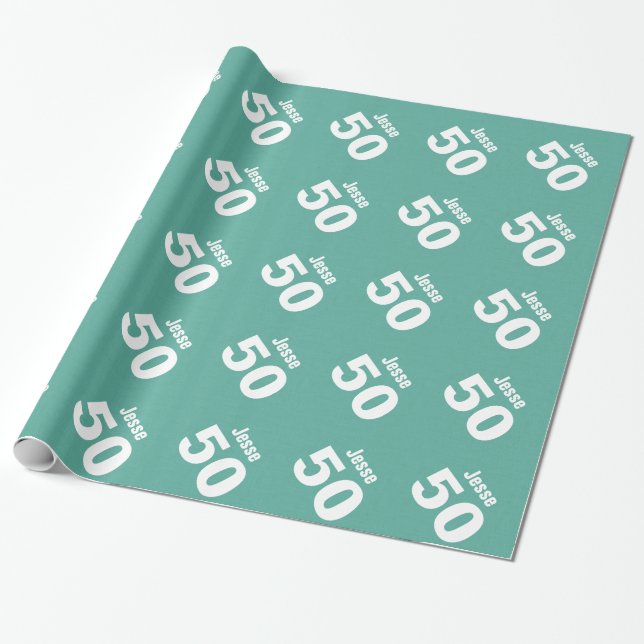 50th Modern Birthday Style Custom Name V28 Wrapping Paper (Unrolled)