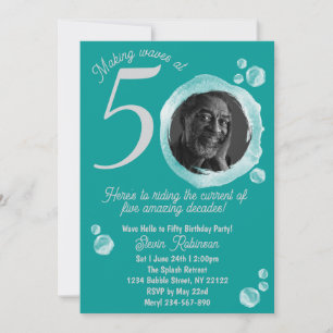 50th Ocean Teal Bubbles Birthday Party Invitation