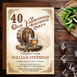 50th Old Fashioned Whiskey Barrel Birthday Party Invitation
