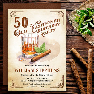 50th Old Fashioned Whiskey Cigar Birthday Party Invitation