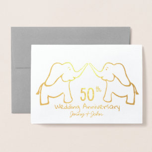 50th or any Golden Wedding Anniversary elephant Foil Card